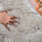 Orinova White And Grey Shaggy Round Rugs 6.6Ft Large Circle Washable Faux Sheepskin Furry Fur Rugs For Bedroom Living Room Nurse