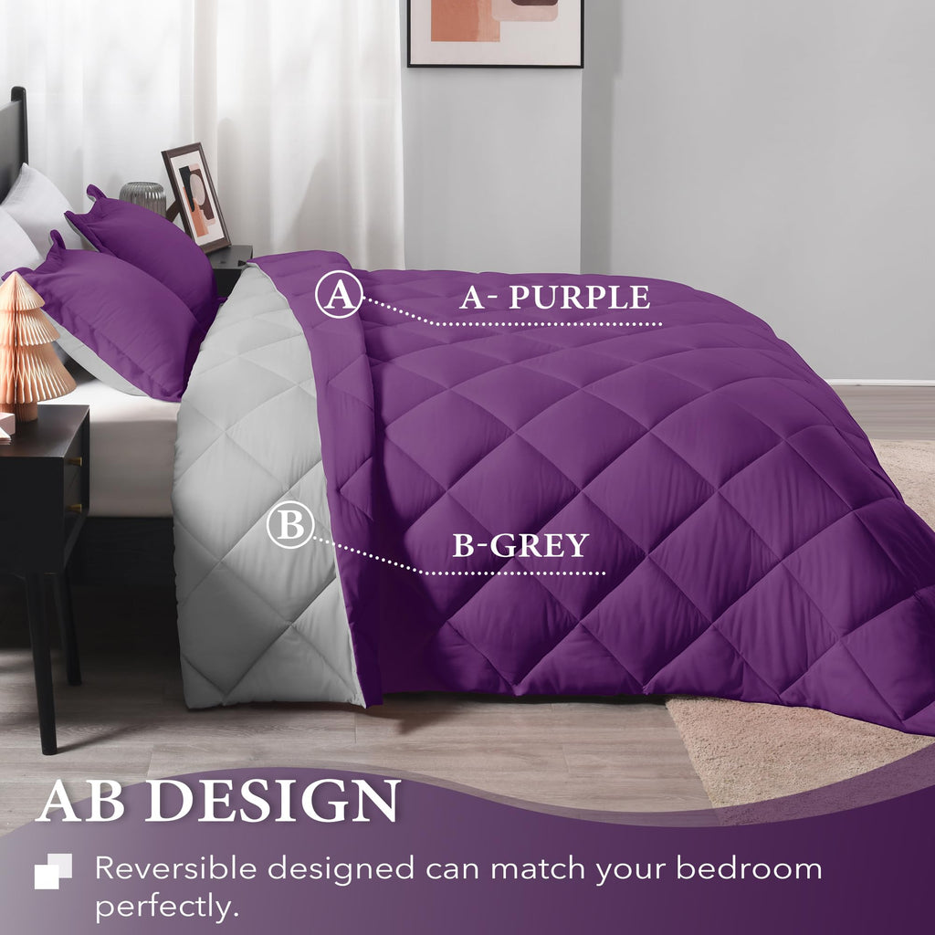 Downluxe Twin Comforter Set - Purple And Grey Twin Comforter, Soft Bedding Comforter Sets For All Seasons, Twin Bed Comforter Set - 2 Pieces - 1 Comforter (66'X92') And 1 Pillow Sham(20'X26')