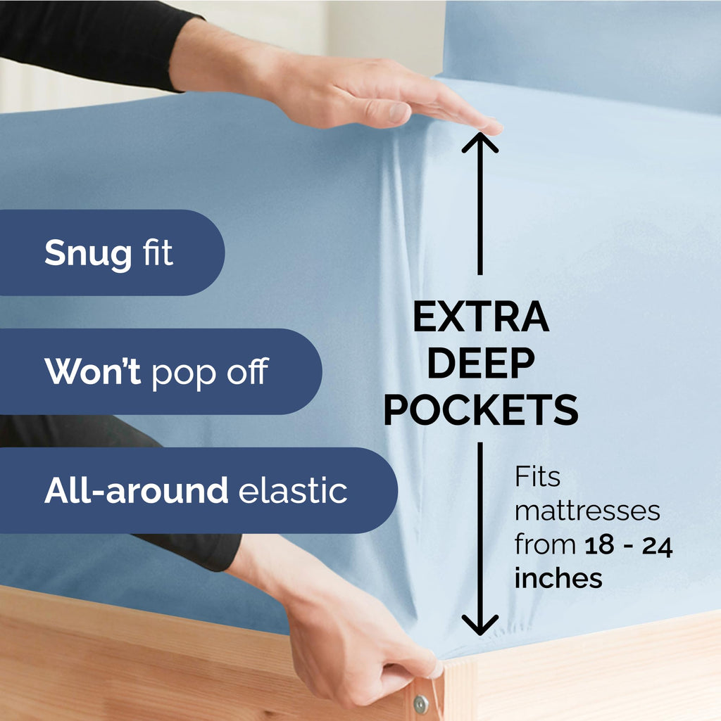 Extra Deep Pocket King Sheets - 4 Piece Breathable & Cooling Bed Sheets - Hotel Luxury Bed Sheet Set - Soft, Wrinkle Free & Comfy - Easily Fits Extra Deep Mattresses - Deep Pocket Sky Blue Sheets Set