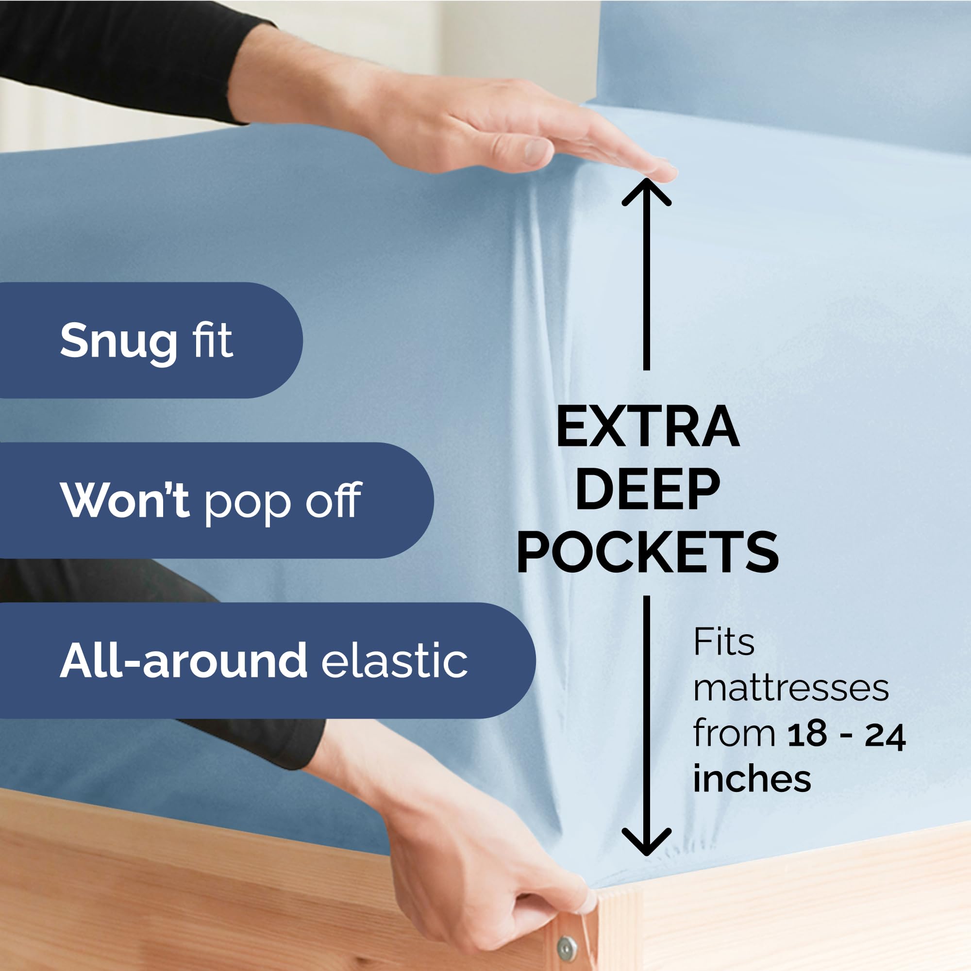 Extra Deep Pocket King Sheets - 4 Piece Breathable & Cooling Bed Sheets - Hotel Luxury Bed Sheet Set - Soft, Wrinkle Free & Comfy - Easily Fits Extra Deep Mattresses - Deep Pocket Sky Blue Sheets Set