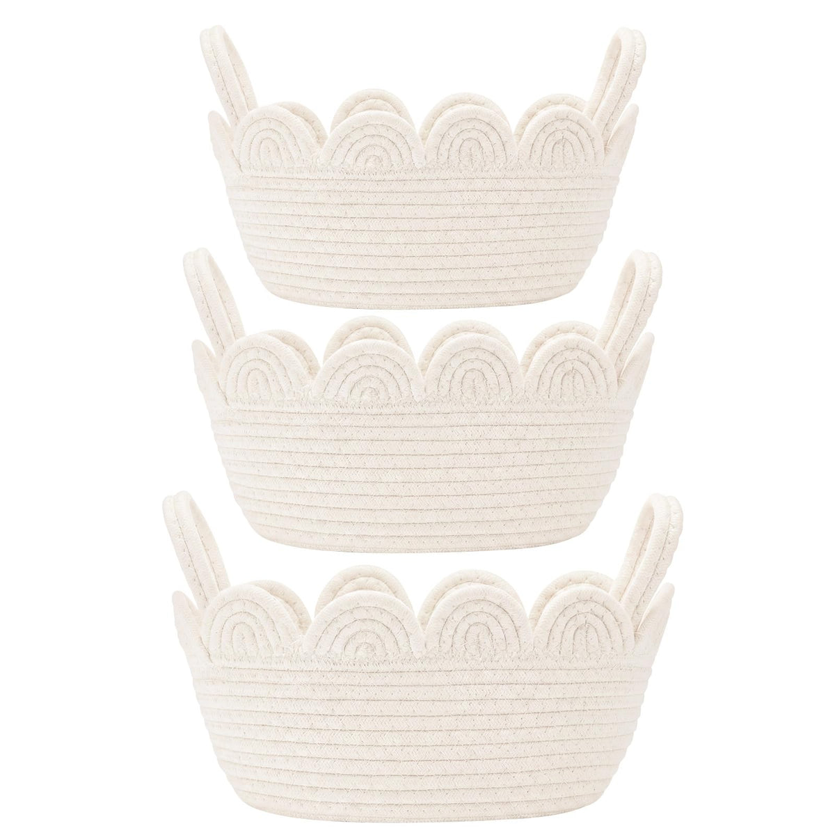 Yiyiring 3 Pack Scalloped Woven Baskets for Organizing, White