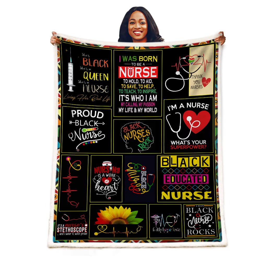 Nurse Gifts Nurse Throw Blanket Rn Gifts For Black Nurses,Nurse Gifts For Women,School Nurse Gifts,Soft Fluffy Sherpa Warm Throw