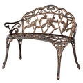 VINGLI 38.5 Patio Park Garden Outdoor Metal Rose Bench, 2-Person Cast Iron Cast Aluminium Frame Antique Finish Chair,Accented La