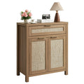 HOKYHOKY Rattan Sideboard Buffet Cabinet, Boho Storage Cabinet with Adjustable Shelf, Farmhouse Credenza Coffee Bar Cabinets wit