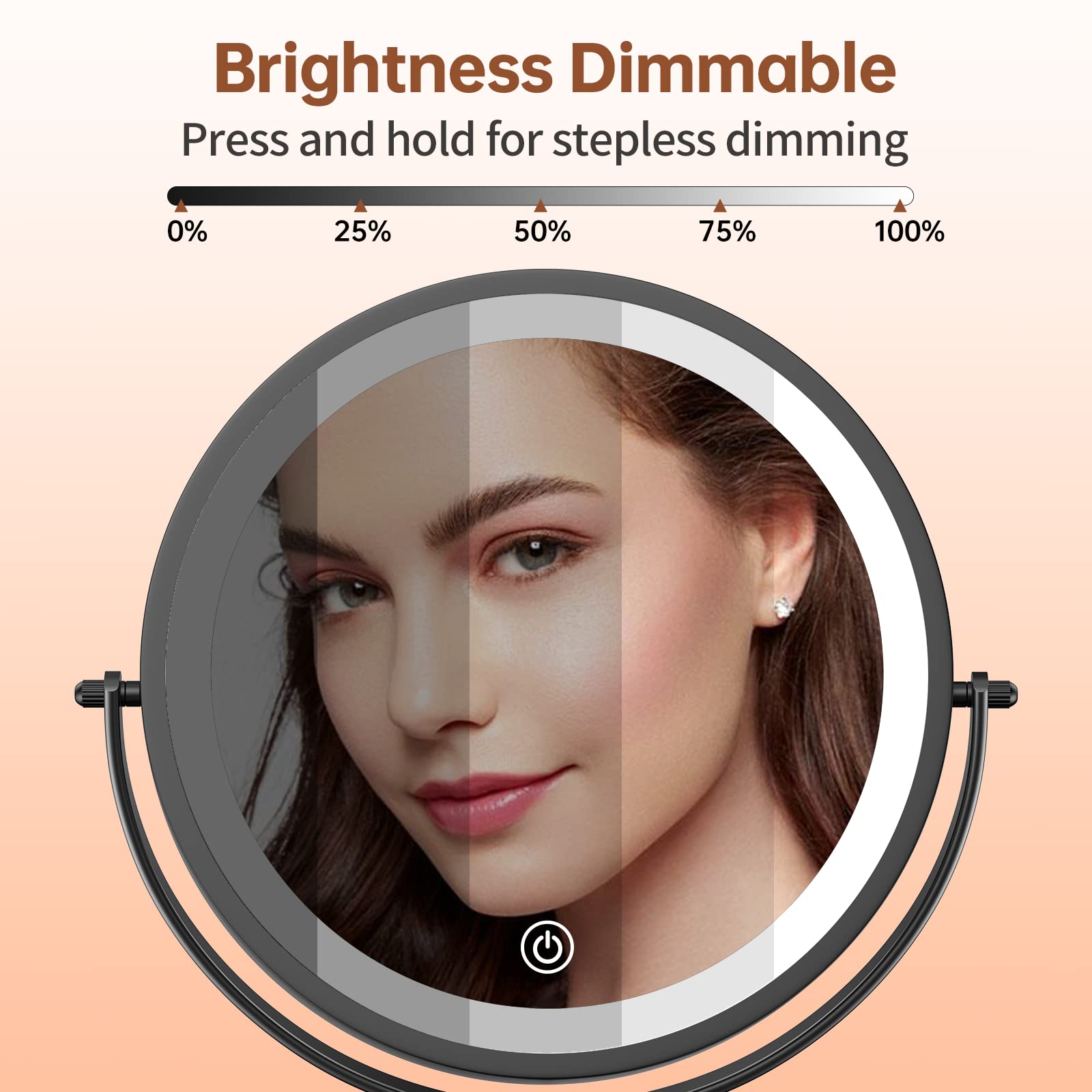 Benbilry 8' Lighted Makeup Vanity Mirror With 3 Color Dimmable Lights, 1X/10X Magnifying Rechargeable Double Sided Cosmetic Mir