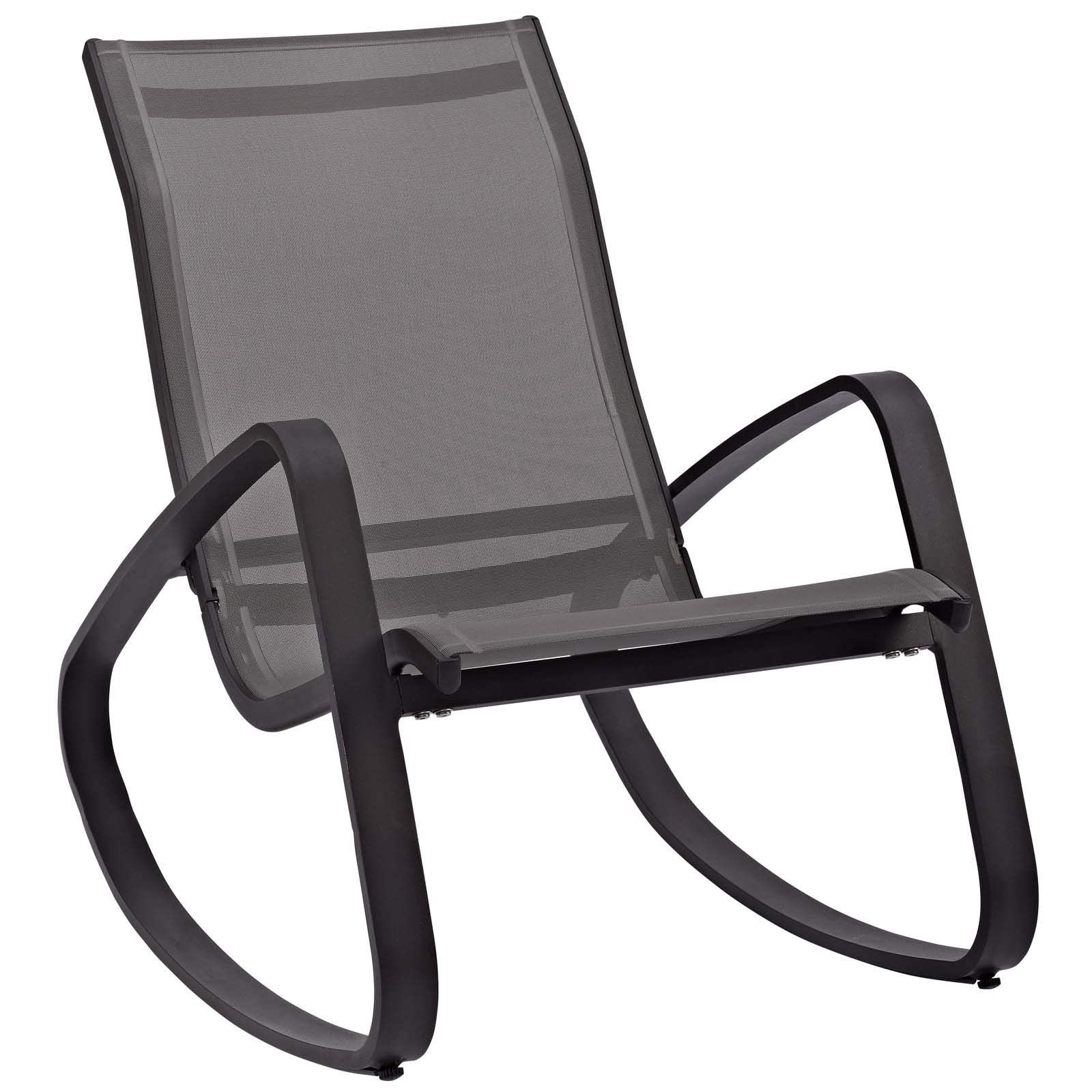 Modway Traveler Outdoor Patio Aluminum Mesh Rocking Sling Gliders, Two Lounge Chairs, Black