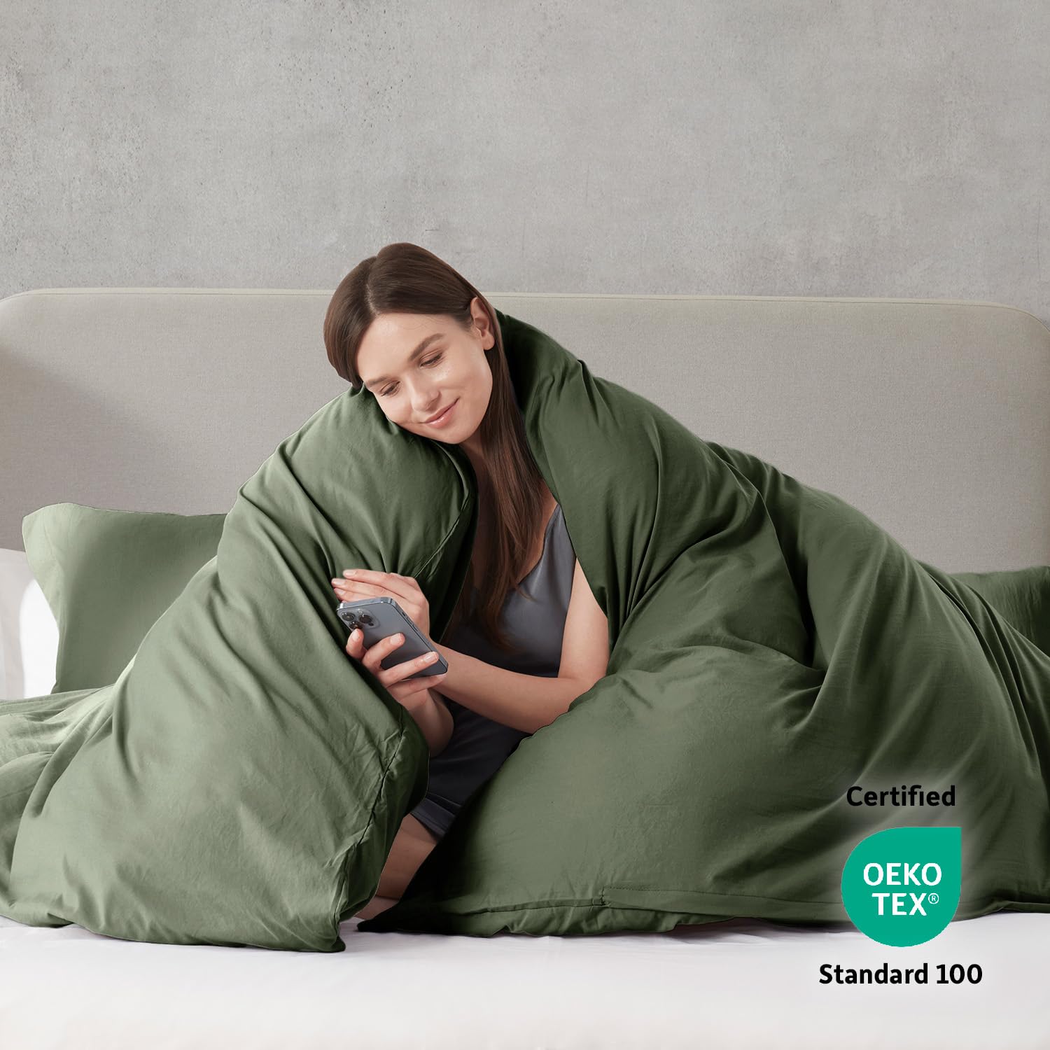 Nestl Olive Green California King Duvet Cover Sets - Soft Prewashed Cal King Duvet Cover, 3 Piece, With Zipper Closure, 1 Duvet Cover 104X98 Inches And 2 Pillow Shams - No Comforter