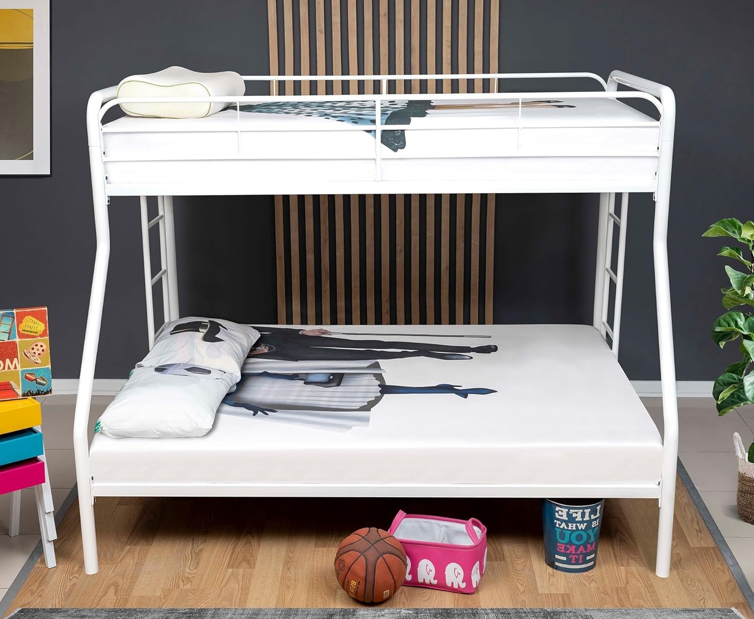 Better Home Products Modern Metal Bunk Bed (White, Twin/Full)