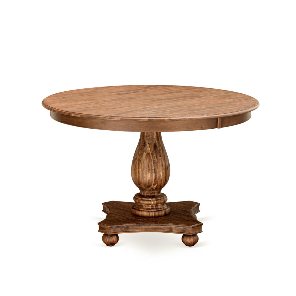 East West Furniture F2MZ7-NN-32 7 Piece Kitchen Table Set Consist of a Round Dining Table with Pedestal and 6 Light Beige Linen Fabric Parson Chairs, 48x48 Inch, Sandblasting Antique Walnut