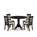 East West Furniture DLAN5-BLK-C 5 Piece Dining Room Table Set Includes a Round Kitchen Table with Dropleaf and 4 Linen Fabric Upholstered Dining Chairs, 42x42 Inch, Black