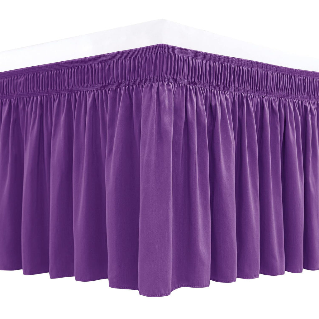 Biscaynebay Wrap Around Bed Skirts For Full & Full Xl Beds 15' Drop, Eggplant Adjustable Elastic Dust Ruffles Easy Fit Wrinkle