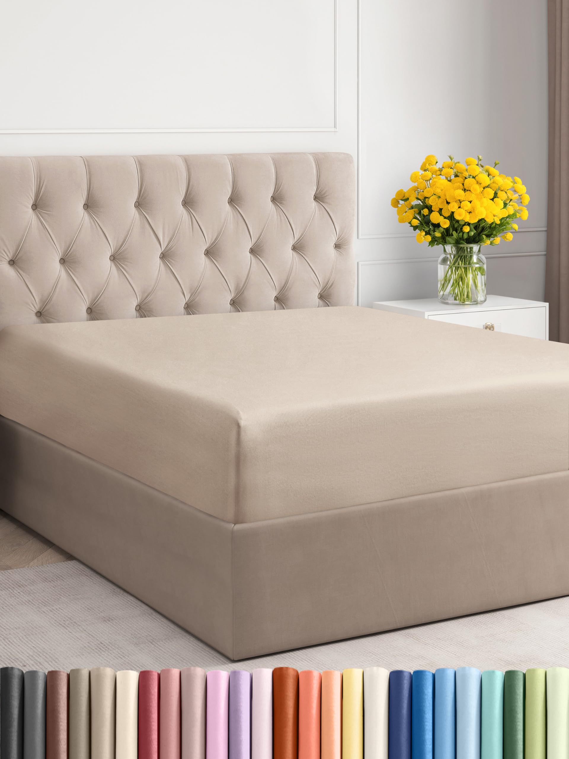 King Size Fitted Bed Sheet - Hotel Luxury Single Fitted Sheet Only - Fits Mattress Up To 16 - Extra Soft, Wrinkle Free, Breathable, And Cooling - Bottom Fitted Sheet - Wheat Single Fitted Sheet Only