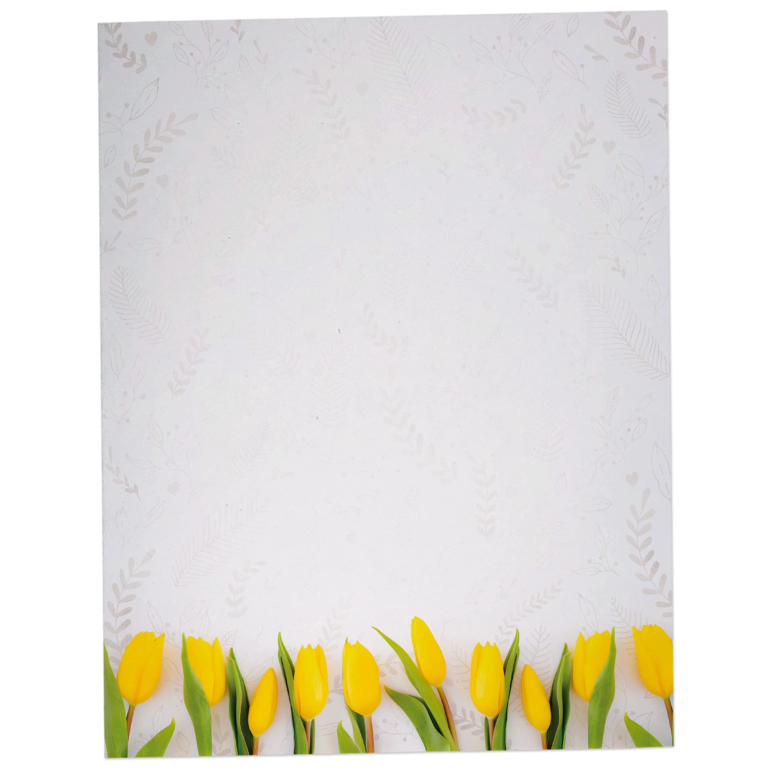 Yellow Spring Tulips Stationery Paper - 60 Sheets Floral Paper For Inkjet/Laser Printers
