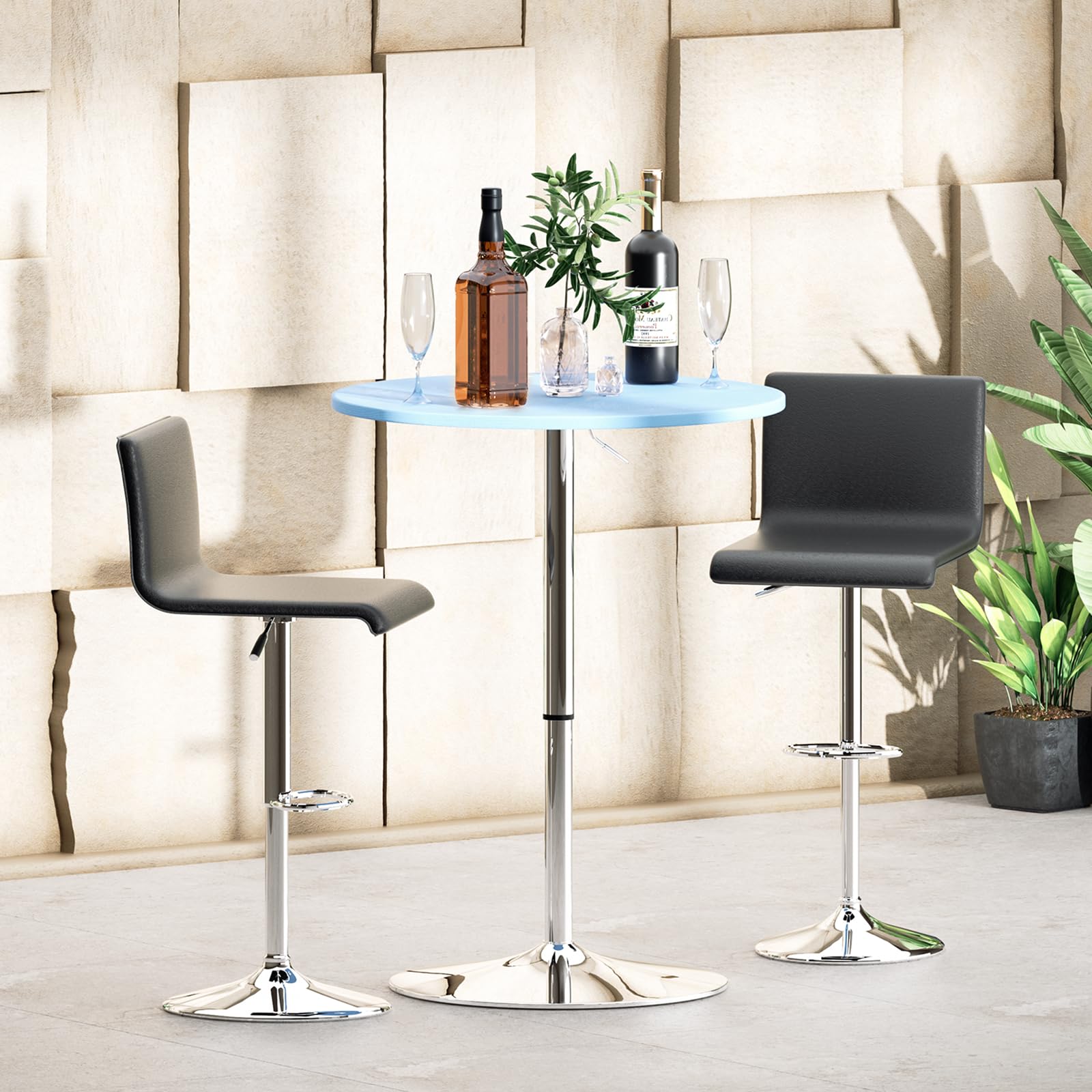 Monibloom Bistro Pub Table Round Bar 27.5'- 36' Height-Adjustable Cocktail Table With 23.5 Inch Table Top For Dining Room Home Kitchen Patio Bistro (Blue)