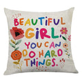 Littlefa Cute Inspiring Throw Pillow Cover-Beautiful Girl You Can Do Hard Things Colour Flowers Decorative Pillowcase For Girls