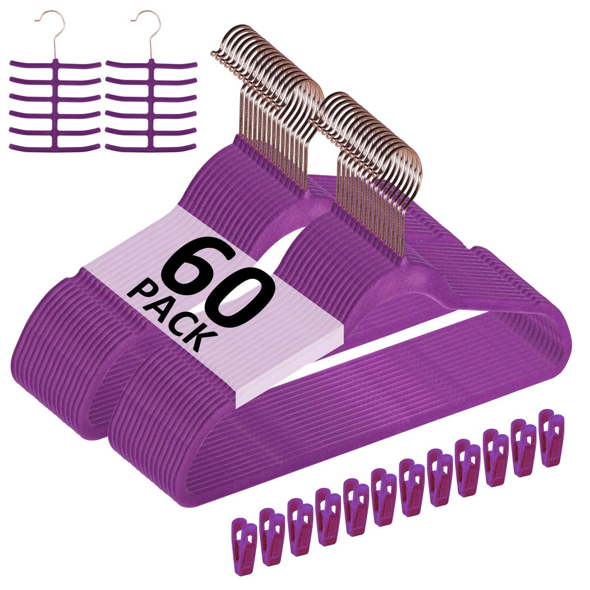 VECELO Premium Velvet Clothes Hangers Suit Heavy Duty (60 Pack)-Non Slip & Space-Saving with 8 Finger Clips & Tie Rack Excellent