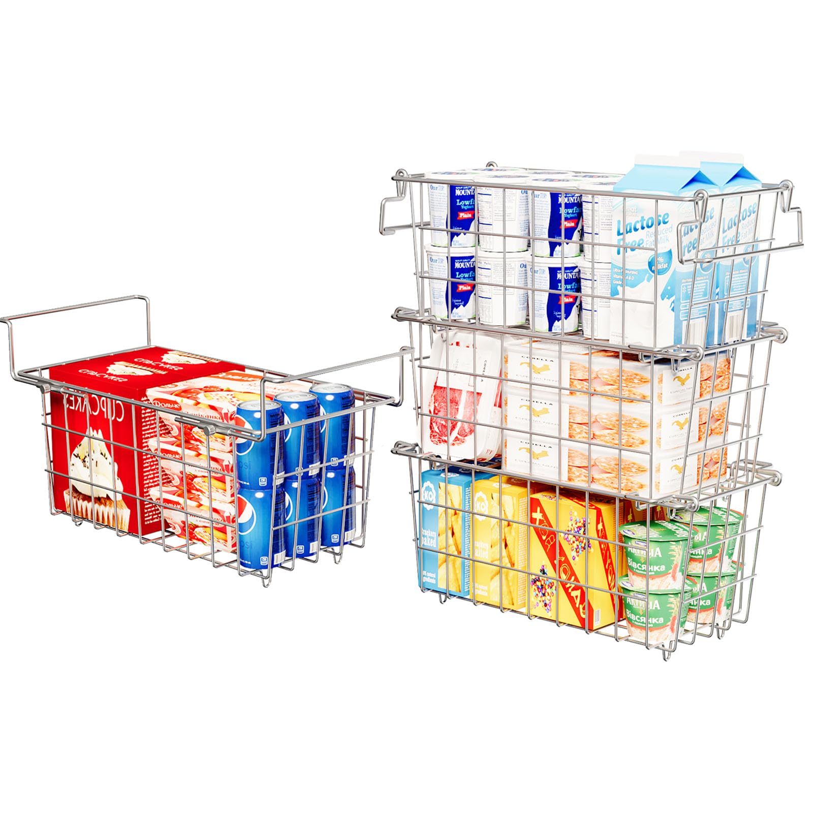 Suzlon 4-Pack Stackable & 1-Pack Hanging Chest Freezer Organizer Bins For 7 Cu.Ft Freezer