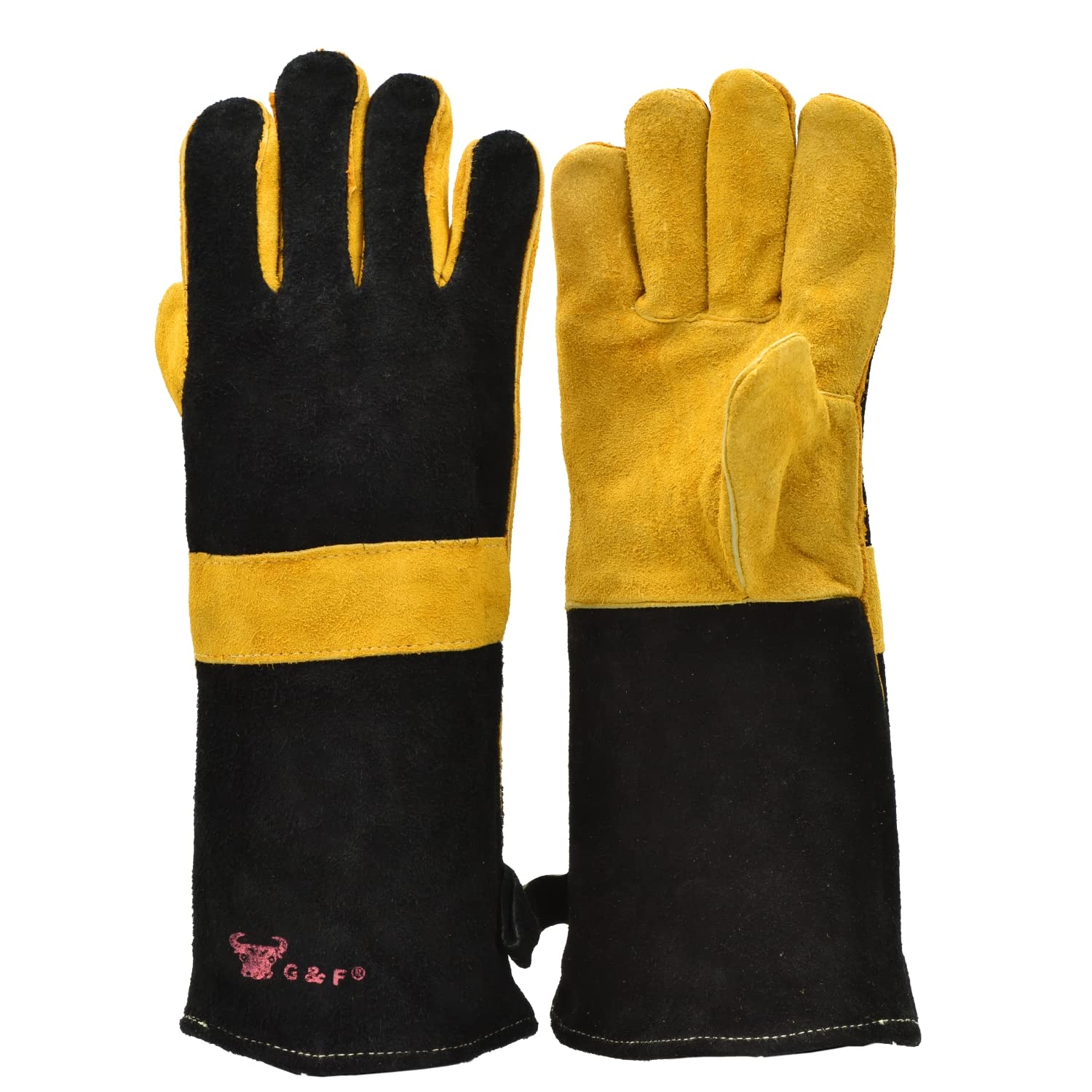 14.5' Long Premium Leather Gloves, Bbq Gloves, Grill And Fireplace Gloves, Cotton Lining With Kevlar Stitch, Heat Resistant Glo
