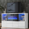 AMERLIFE 68 Fireplace TV Stand with 40 Fireplace, Modern High Gloss Fireplace Entertainment Center with LED Lights for TVs u