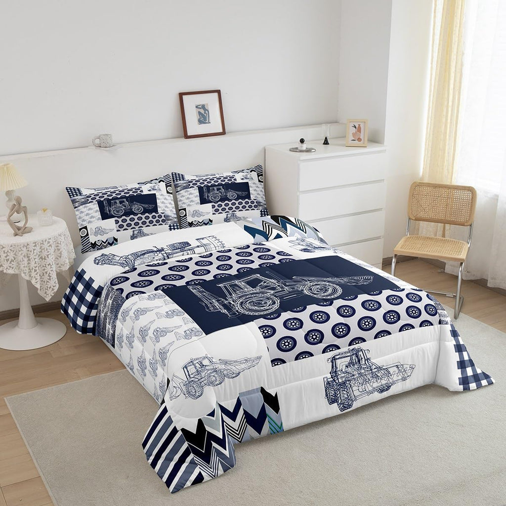 Kids Construction Comforter Set Full Size Equipment Trucks Bedding Set For Boys Cartoon Car Excavator Tractor Comforter Construc