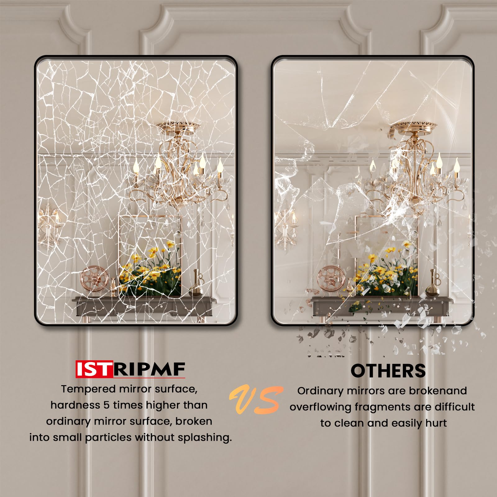 Istripmf Black Bathroom Vanity Mirror 24X30 Inch,Rounded Rectangle Matte Black Mirror For Bathroom Wall,Tempered Glass,Horizonta