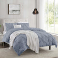 Nestl Ice Blue Duvet Cover Full Size - Pintuck Full Size Duvet Cover Set, 3 Piece Double Brushed Duvet Cover With Button Closure