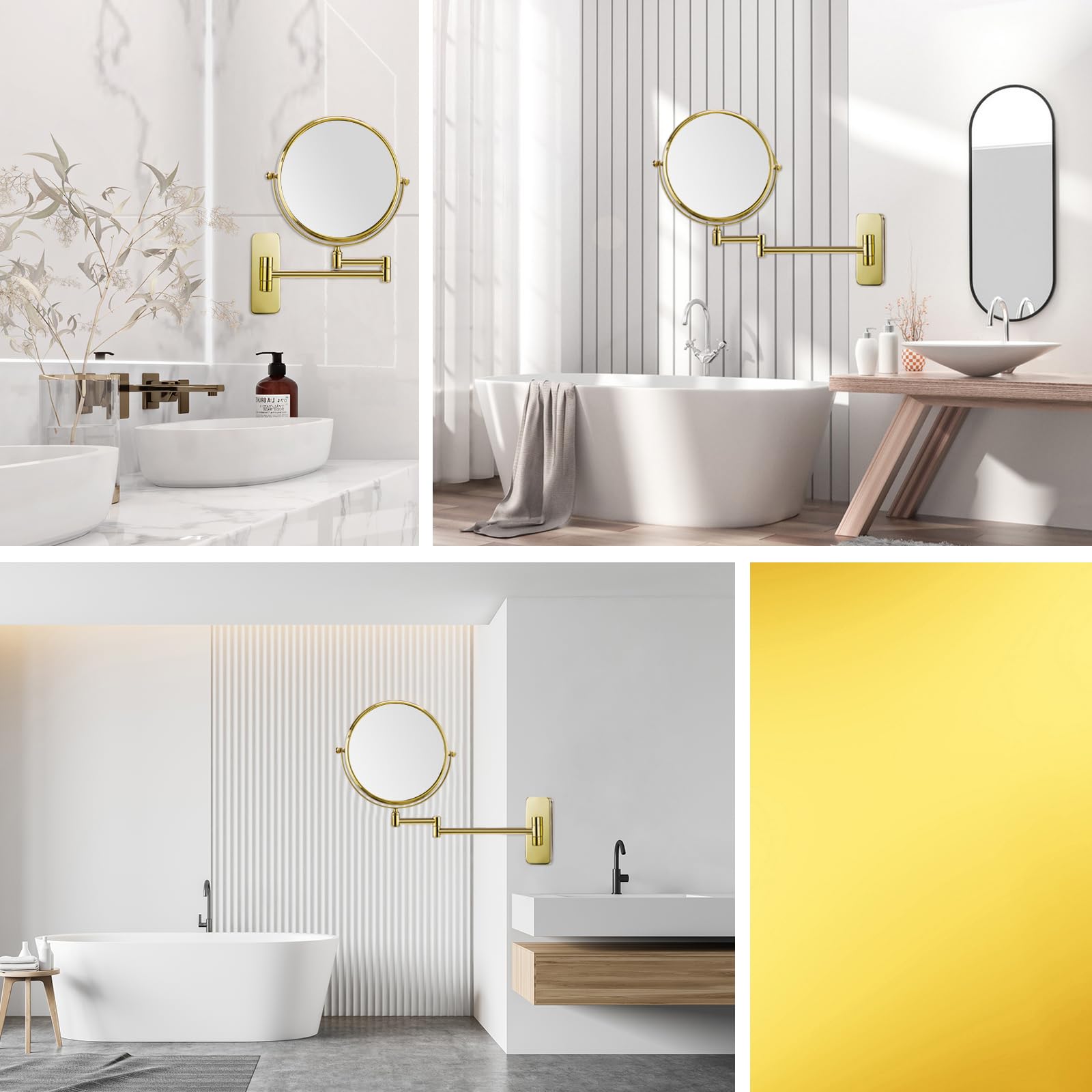 Nicesail Gold Makeup Mirror Wall Mounted, 7X Magnifying Mirror Gold Vanity Mirror For Bathroom Wall Extendable Swivel, Gold Fini