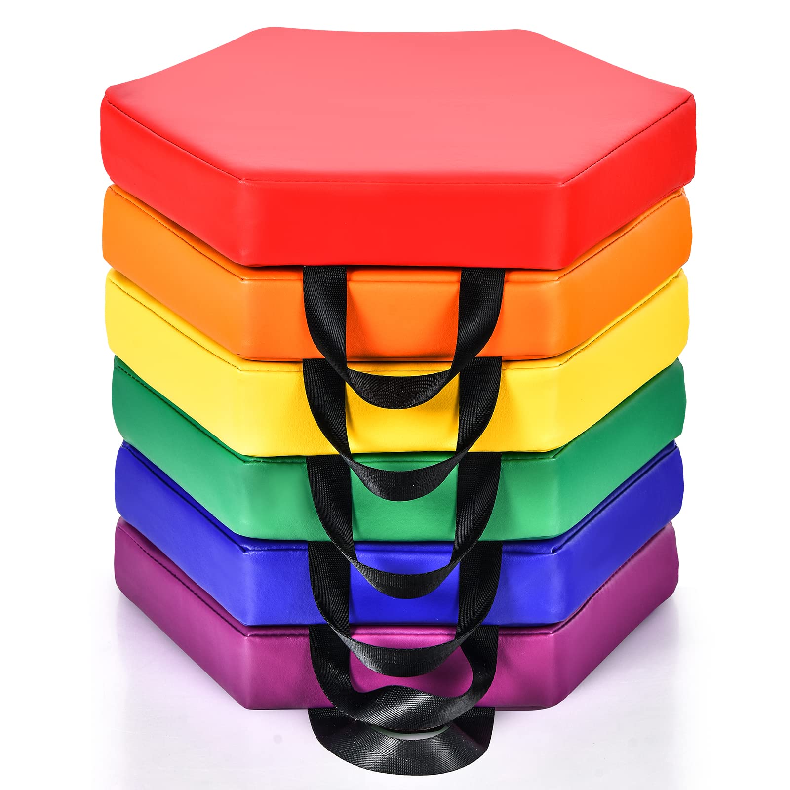 Costzon 6-Piece Floor Cushions For Kids And Toddlers, 2'' Waterproof Daycare Soft Flexible Seating With Handle For Classroom, Home, Nursery, Portable Deluxe Foam Seating For Preschool, Kindergarten