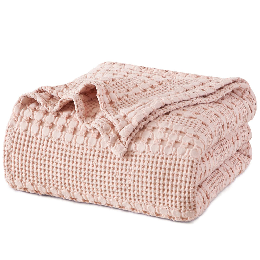 Phf 100% Cotton Waffle Weave Blanket Twin Size, Lightweight Washed Cotton Blanket For Spring & Summer - 66'X90' Aesthetic Soft