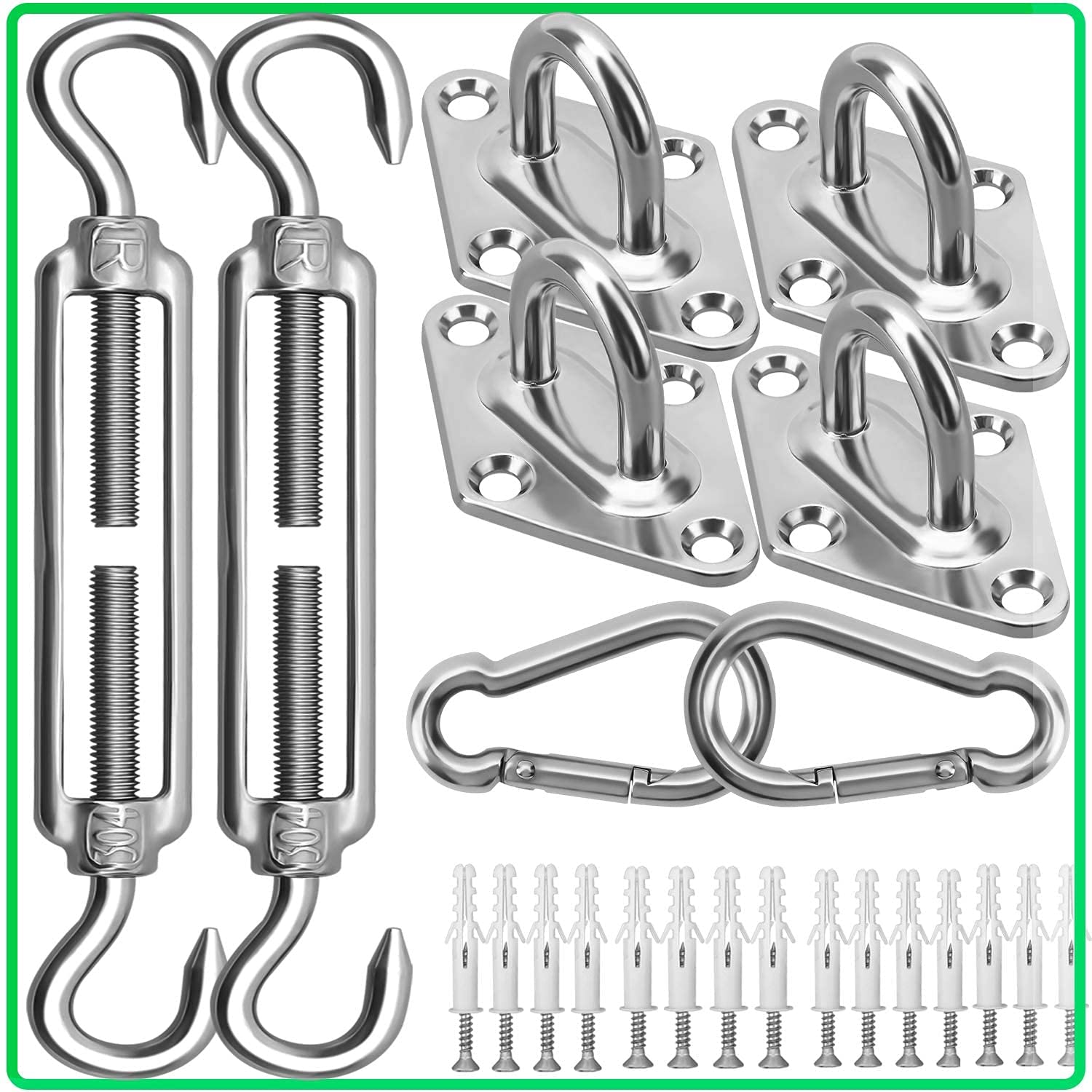 Sun Shade Sail Hardware Kit - 6 Inch 304 Stainless Steel Sunshades Canopy Installation Kit For Install Rectangle & Triangle Shad