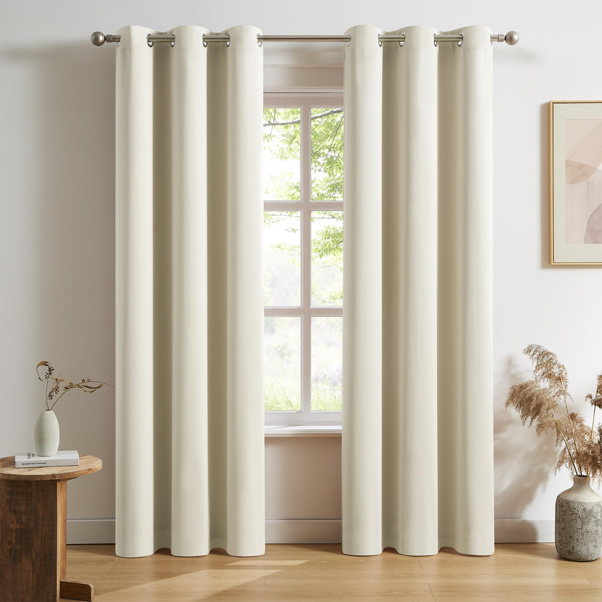Dualife Bedroom Curtains Grommet Drapes 2 Panels Set, Narrow Skinny Curtains 84 Inch Length, Cream Beige, 34W X 84L Inch