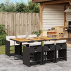vidaXL 7 Piece Patio Dining Set - Black Poly Rattan Furniture with Cushions, Acacia Wood Tablet, for Garden, Backyard, and Patio (242.5 lb Capacity Per Seat)