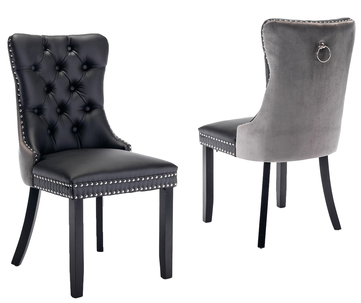 Lktart Upholstered Dining Chairs Set Of 2 With Button Tufted, Pu Chair With Solid Wood Legs For Dining Room, Living Room, Bedroo