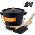 KEFIY Small Ash Bucket with Lid and Shovel, Metal Fireplace Ash Bucket with Broom, Complete Fireplace Tools Set for Wood Stove a