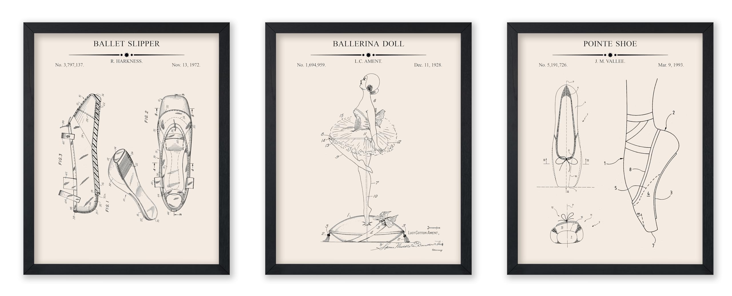 Poster Master 3-Piece Ballet Blueprint Poster - Ballet Slippers Patent Print - Ballerina Doll - Pointe Shoe - Dance Studio or Of