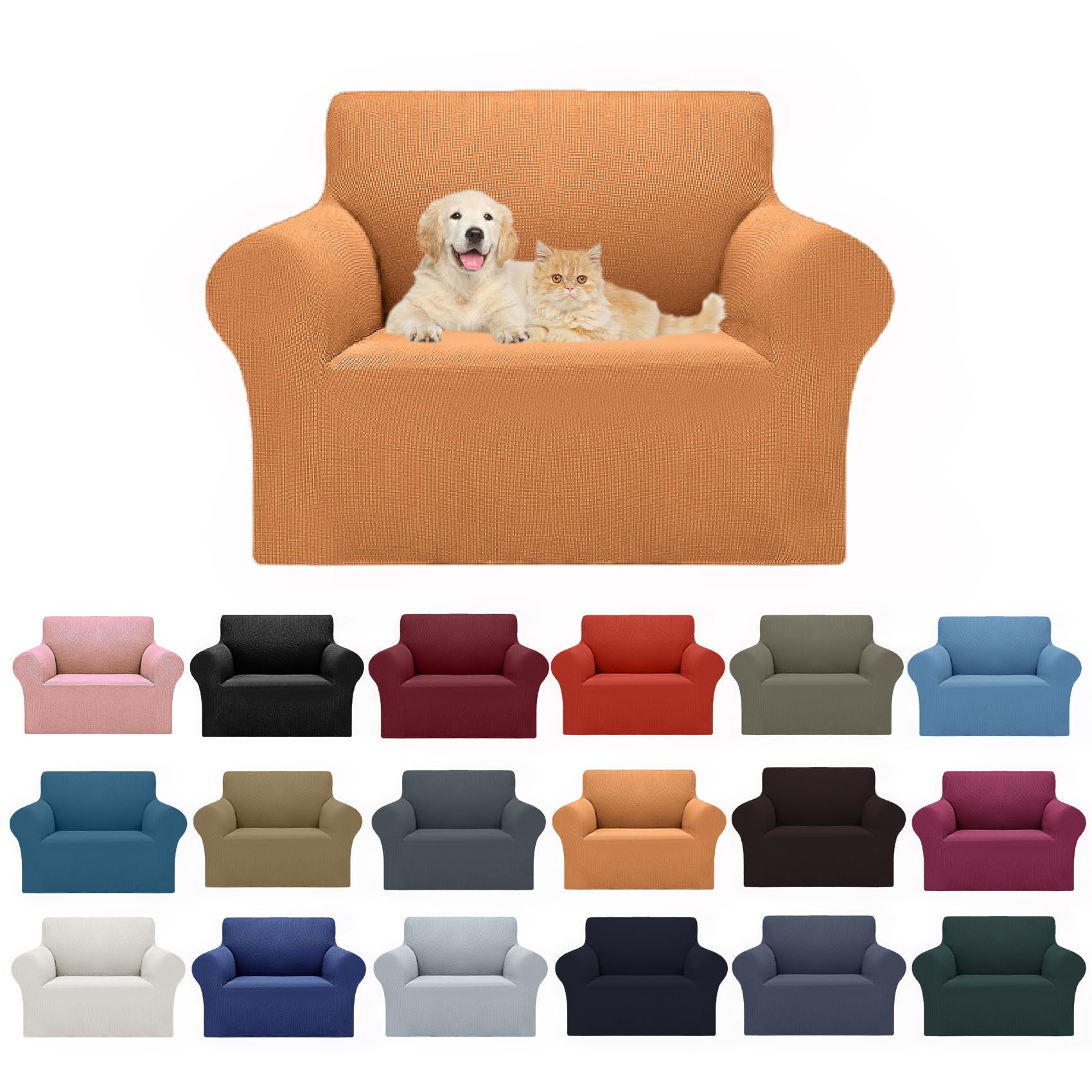 2025 New Stretch Chair Sofa Slipcovers Couch Cover For 1 Seater Furniture Protector Sofa Covers With Elastic Bottom Jacquard Fabric Small Checks For Pets, Kids - Golden