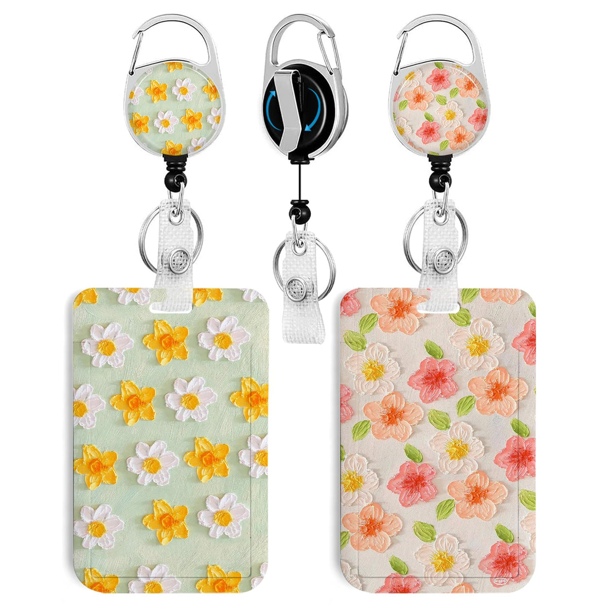 2 Pack Flowers Id Badge Holder With Clip Badge Reels Retractable Heavy Duty,Keychain,Id Holder For School Nurse Office 5