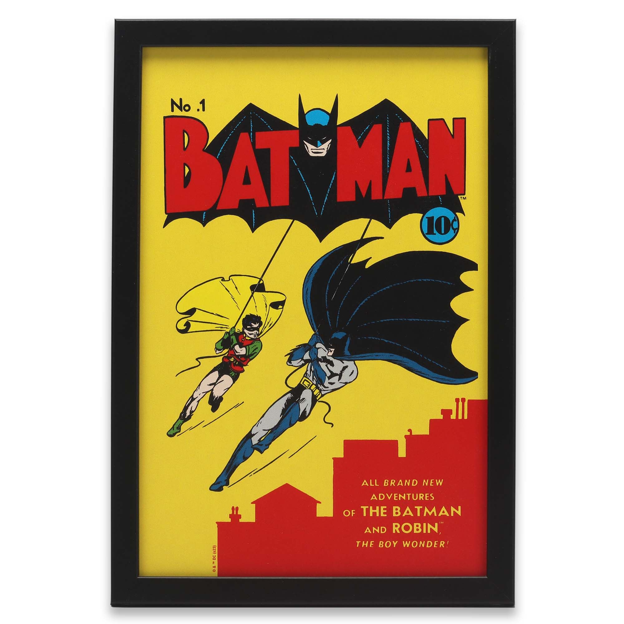DC Comics Batman Comic Book Cover Framed Wood Wall Decor - Retro Batman Wall Art for Man Cave or Movie Room