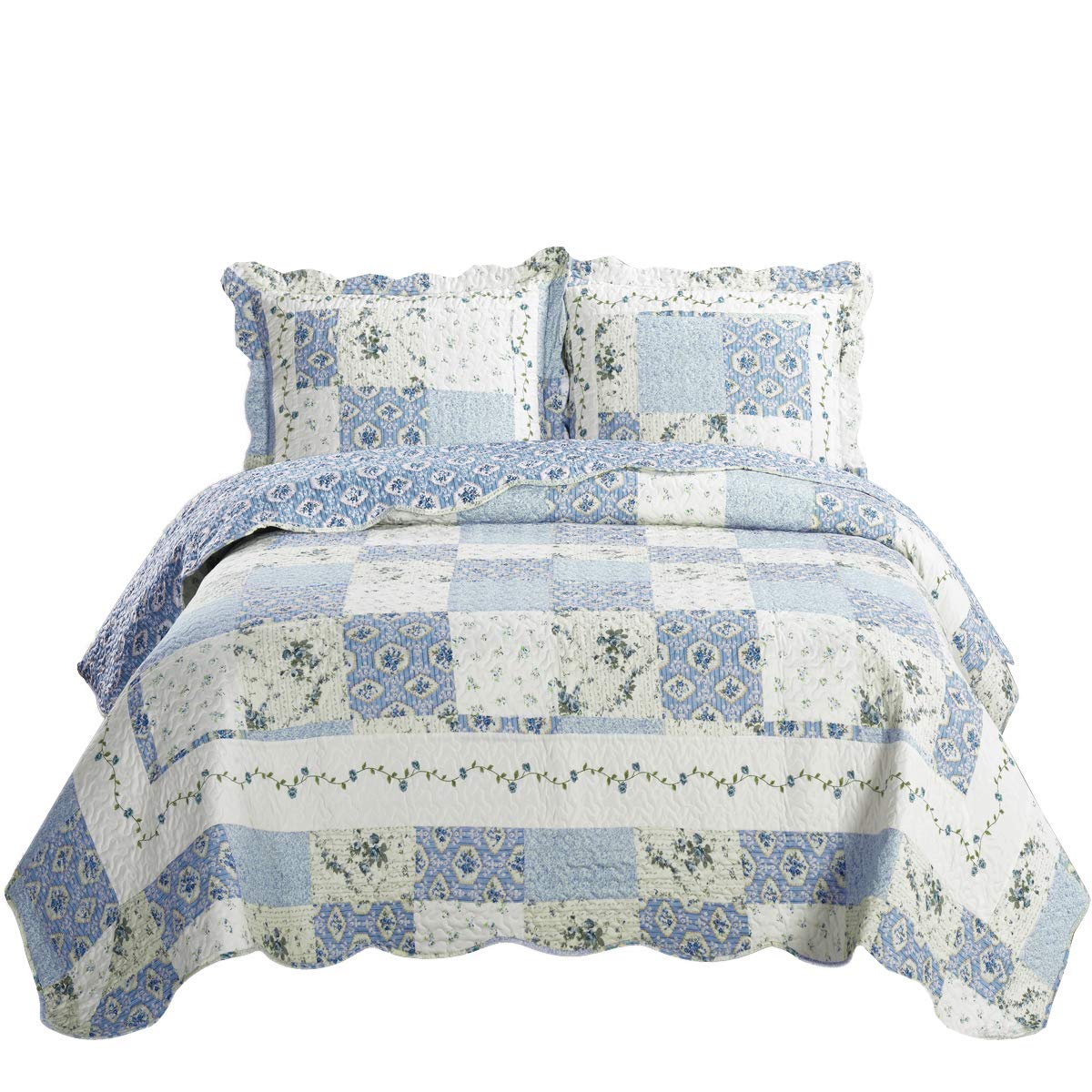 Royal Tradition Brea Reversible Coverlets, Full Over-Sized 3Pc Quilt Set (92-Inch Wide X 96-Inch Long) Lightweight Bedspread
