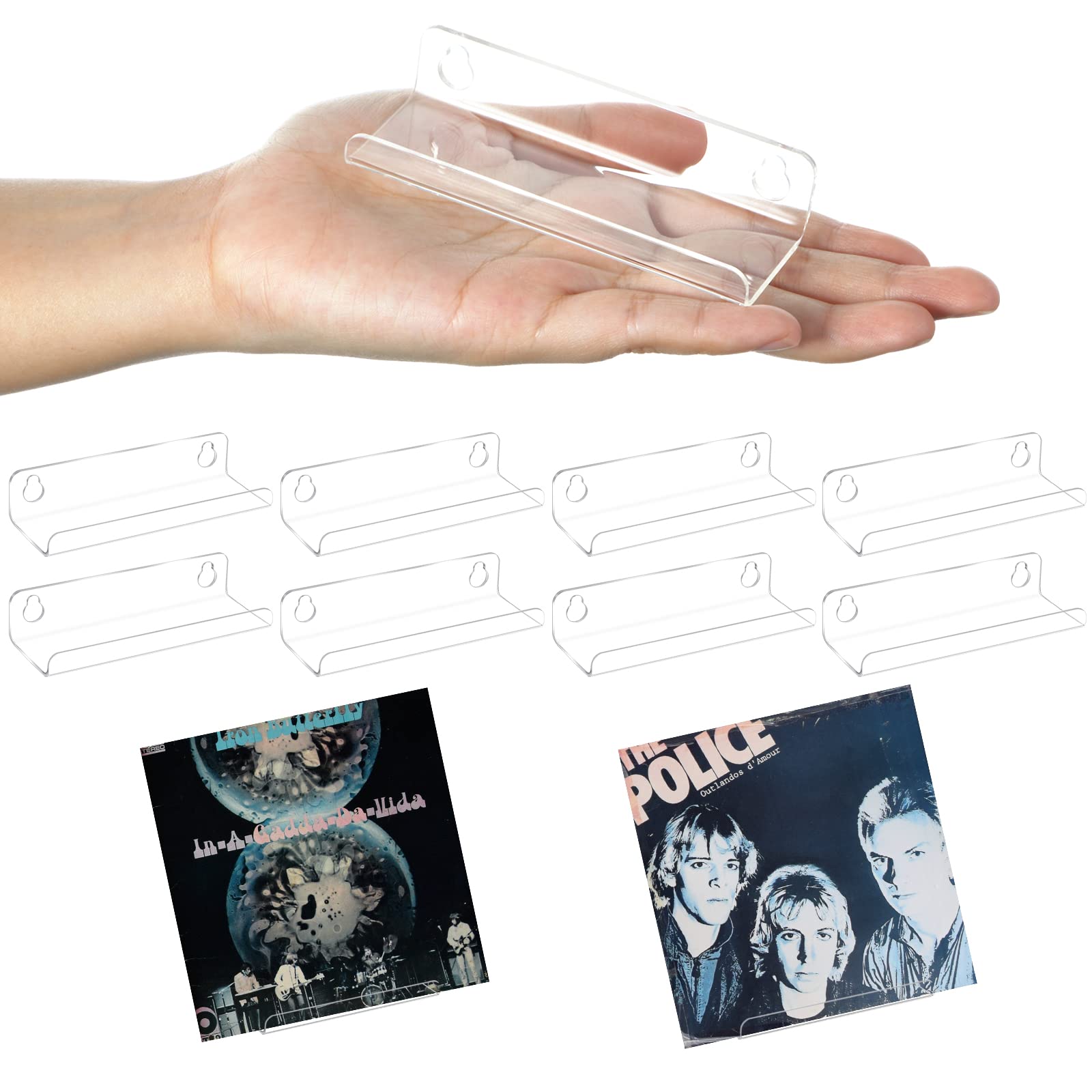 Wesiti 8 Pack 3.94 Inch Small Vinyl Record Wall Shelf Mount Acrylic Vinyl Holder Display Record Wall Storage Tiny Floating Shelf Album Cd Rack Cd Stand For Daily Lp Listening Book Storage (Clear)