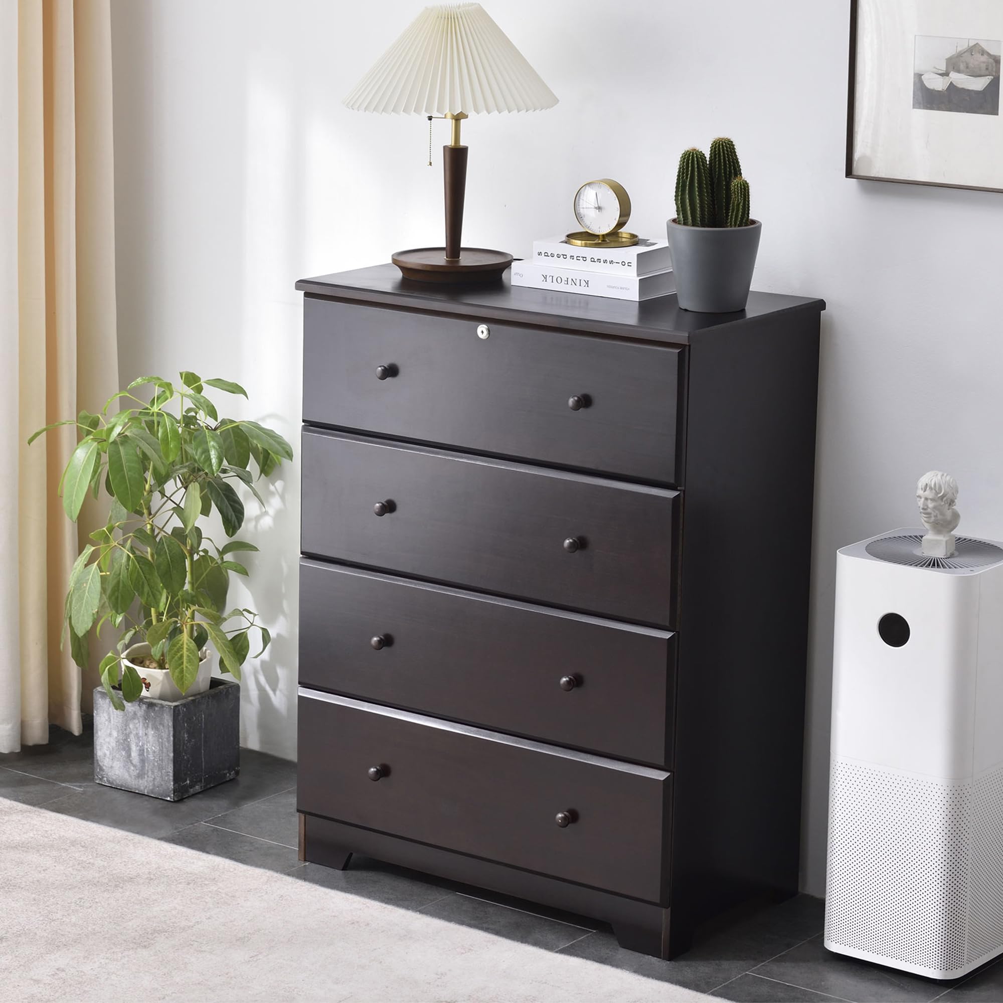 Woodpeckers Furniture And Mattress Pine Dresser Chest 4 Drawers (Tobacco)