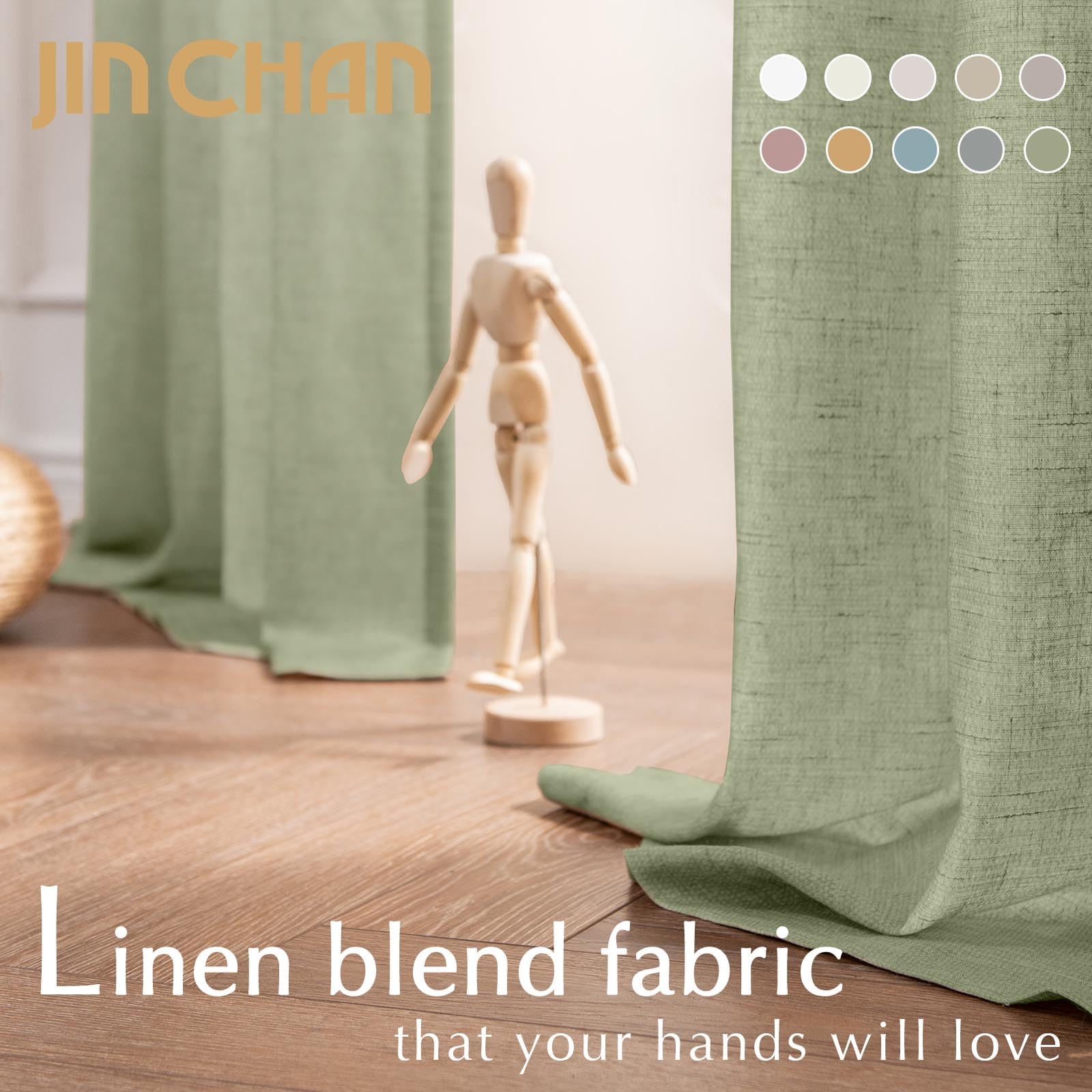 Jinchan Linen Blend Curtains 84 Inches Long For Living Room Farmhouse Rod Pocket Back Tab Light Filtering Window Drapes For Bedroom Curtains Sage Green 2 Panels