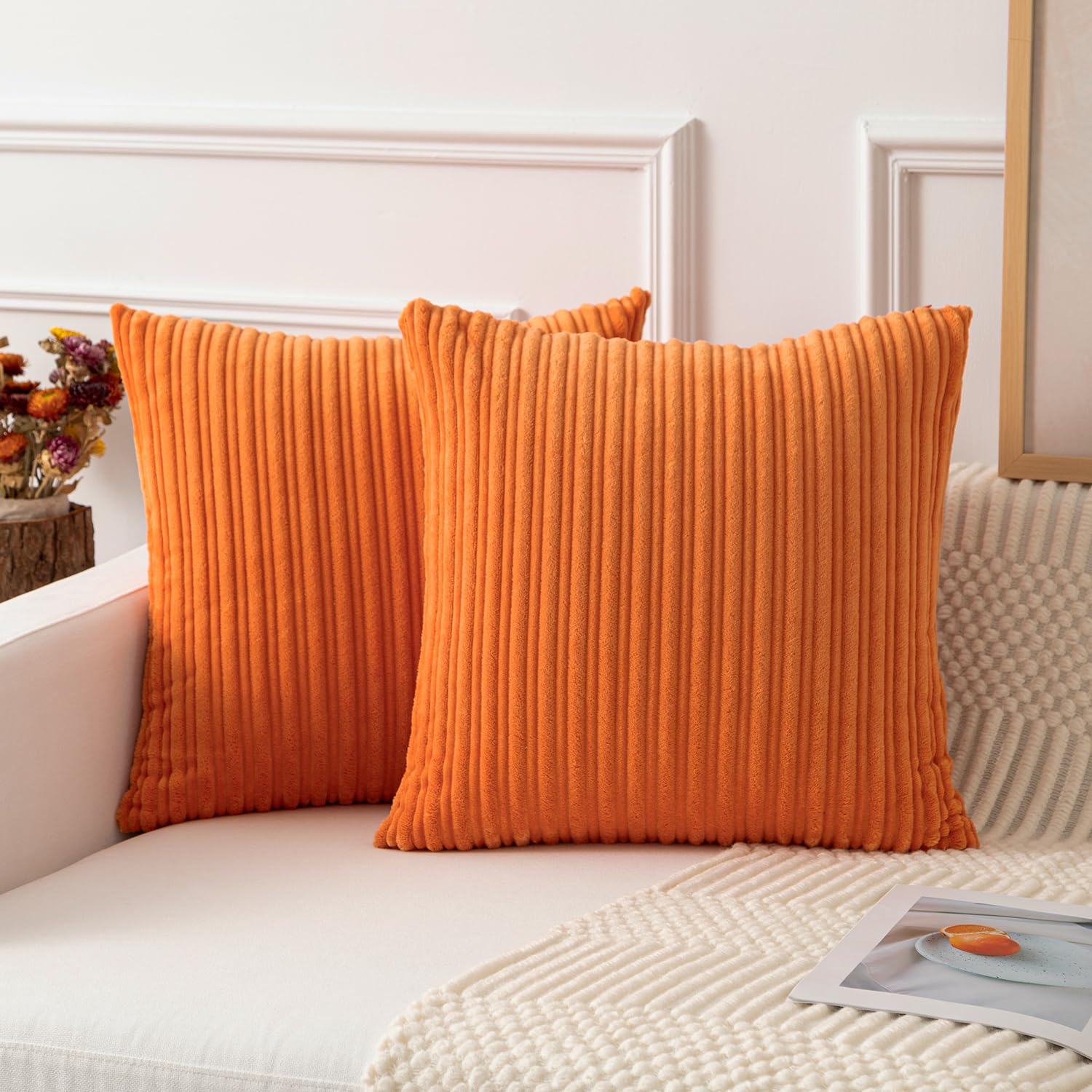 Kevin Textile Pack Of 2, Fall Corduroy Soft Decorative Square Throw Pillow Cover Cushion Covers Pillowcase, Home Decor Decoratio