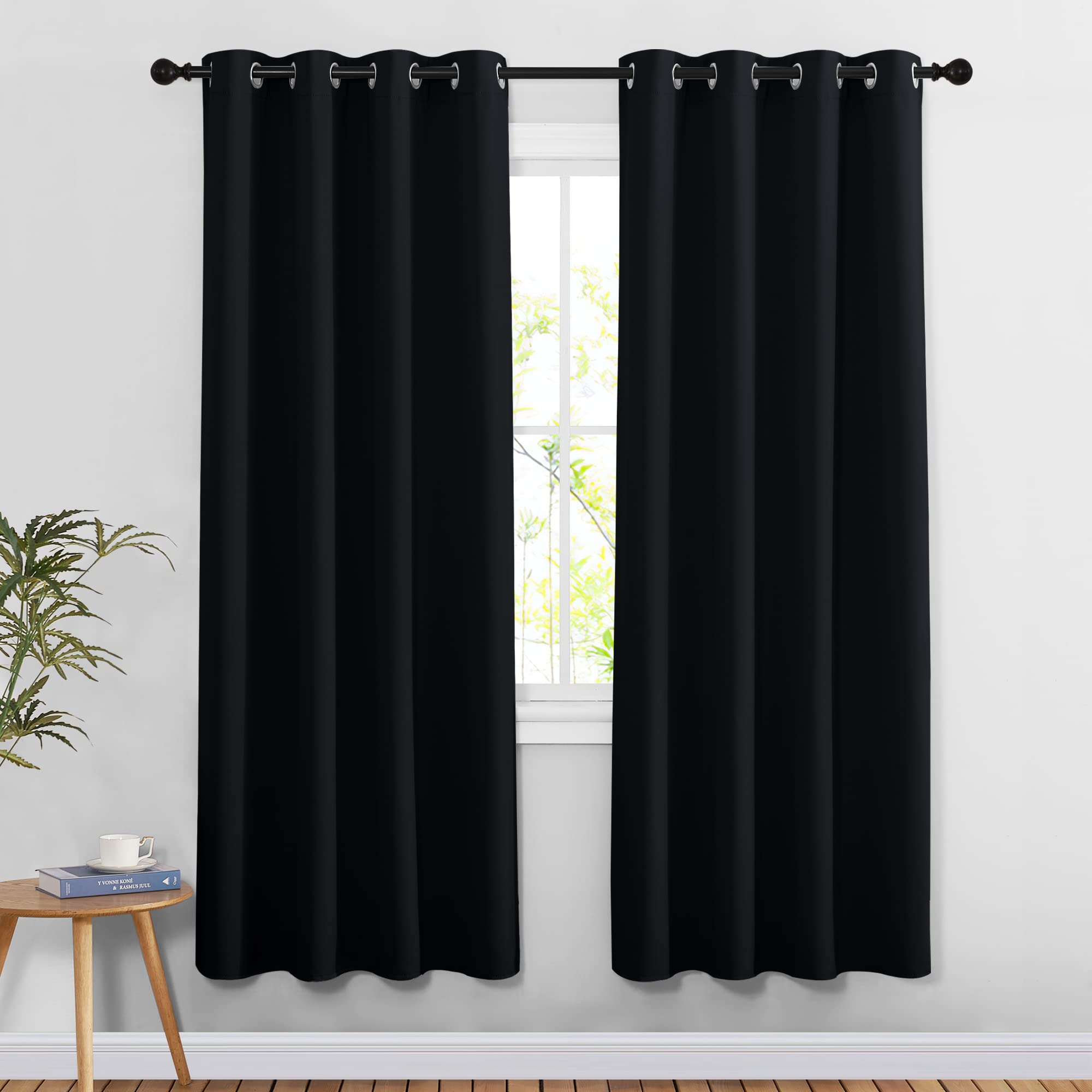 Nicetown Black Blackout Curtains 78 Inches Long 2 Panels Burg - Light Reducing Thermal Insulated Grommet Privacy Doorway Curtain