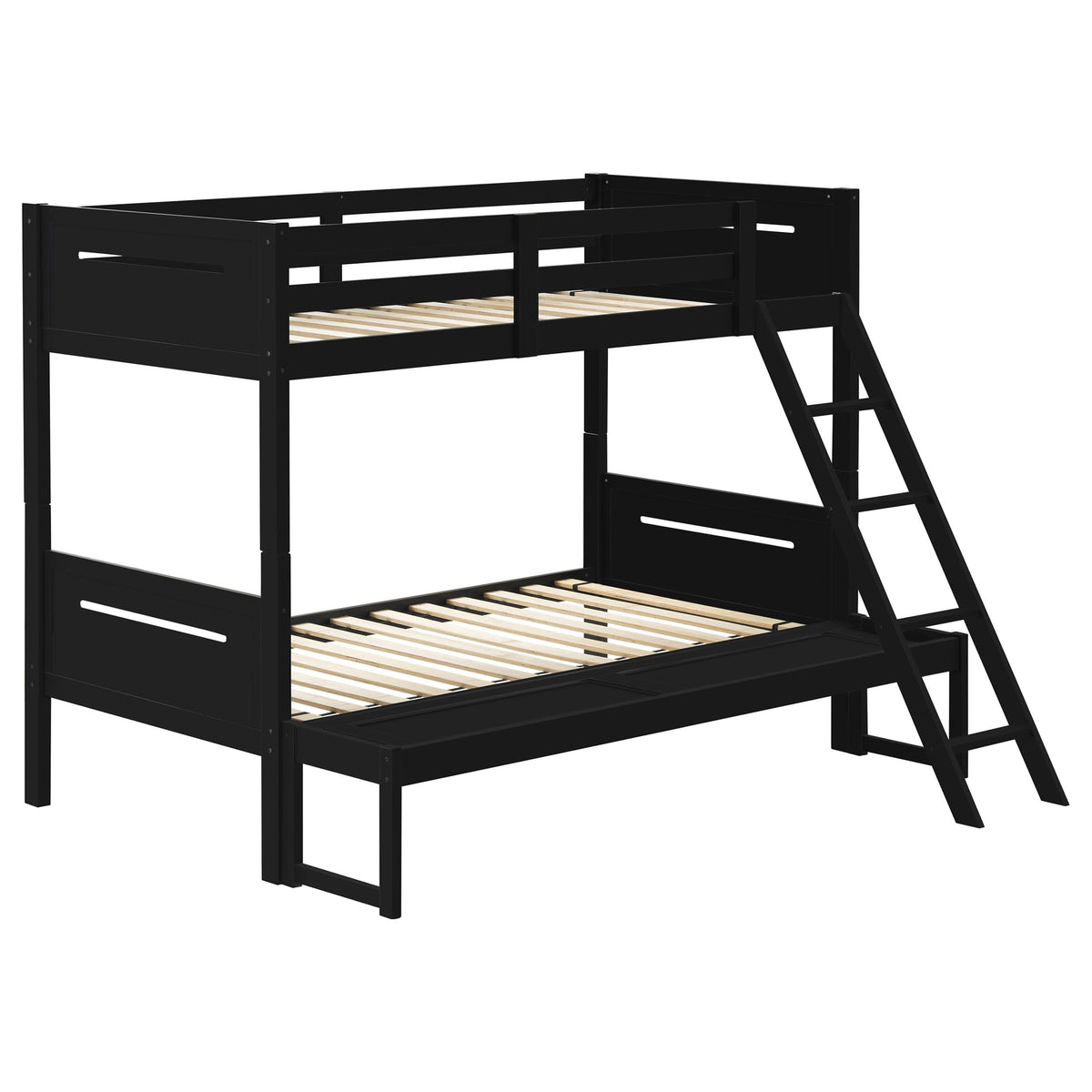 Coaster Home Furnishings Littleton Transitional Wood Twin Over Full Size Bunk Bed Frame with Ladder and Guardrails Fully Slatted Mattress Ready Foundation Black 405052BLK