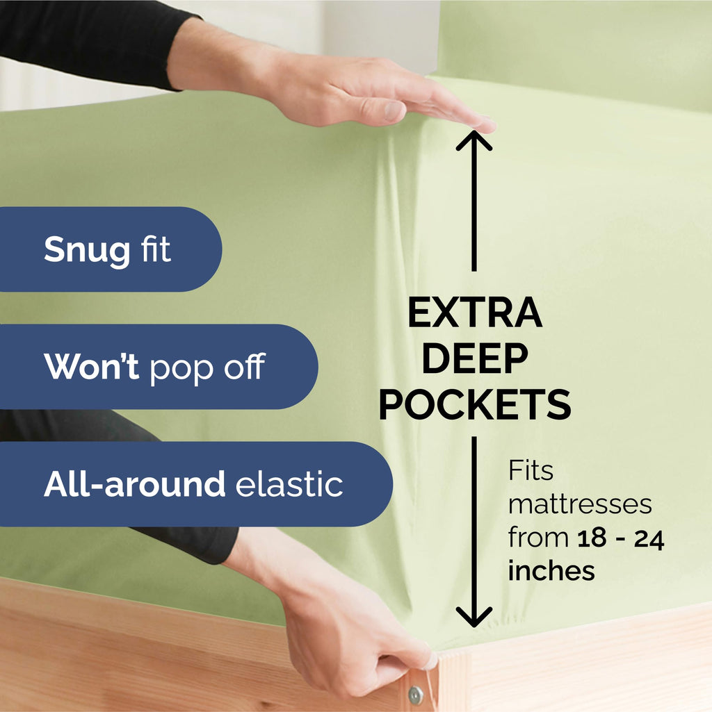 Extra Deep Pocket Queen Sheets - 4 Piece Breathable & Cooling Bed Sheets - Hotel Luxury Bed Sheet Set - Soft, Wrinkle Free & Comfy - Easily Fits Extra Deep Mattresses - Light Sage Green Sheets Set