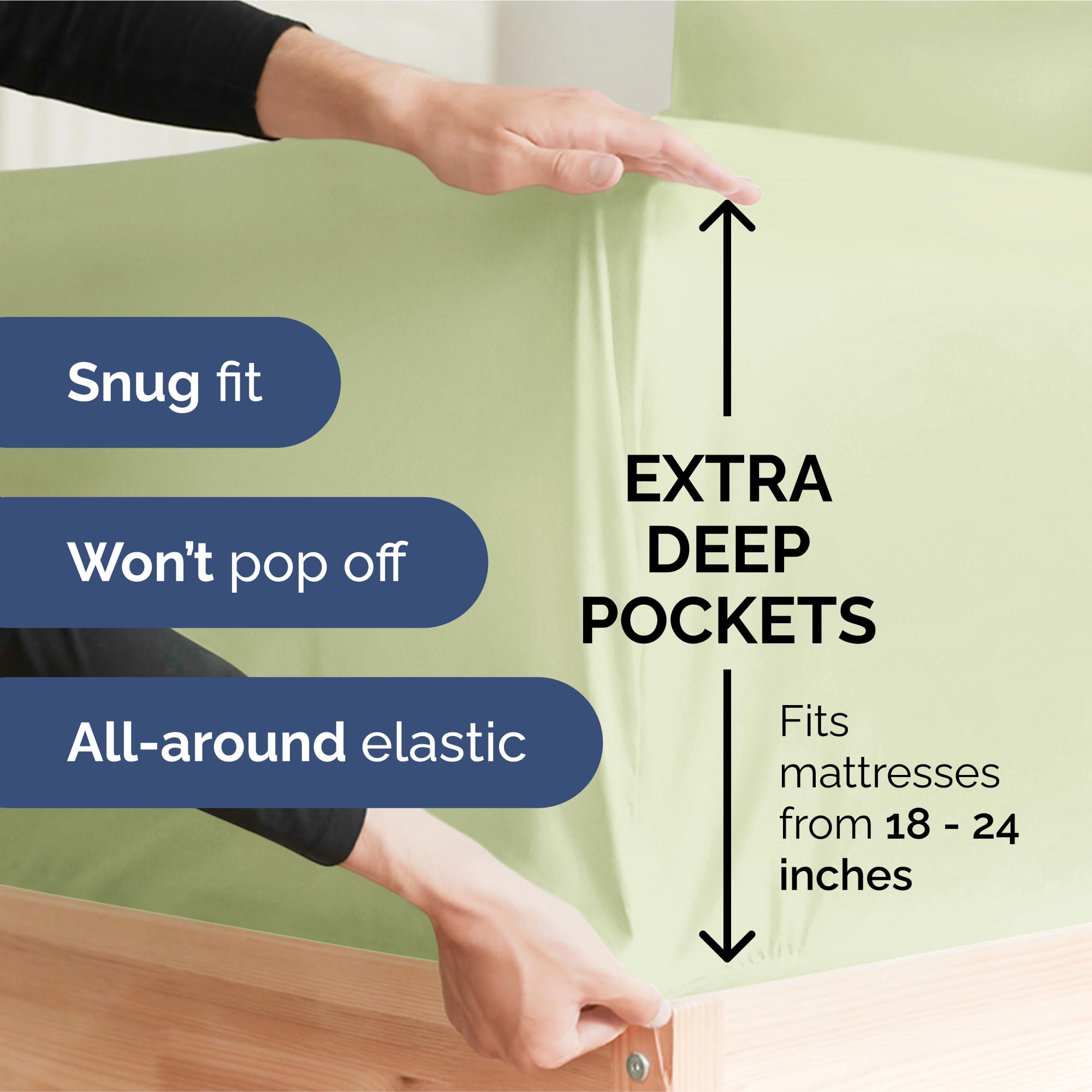 Extra Deep Pocket Queen Sheets - 4 Piece Breathable & Cooling Bed Sheets - Hotel Luxury Bed Sheet Set - Soft, Wrinkle Free & Comfy - Easily Fits Extra Deep Mattresses - Light Sage Green Sheets Set