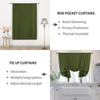 Dwcn Blackout Curtains-Tie Up Shade For Window Thermal Insulated Room Darkening Rod Pocket Curtains For Kitchen, Olive Green, W4