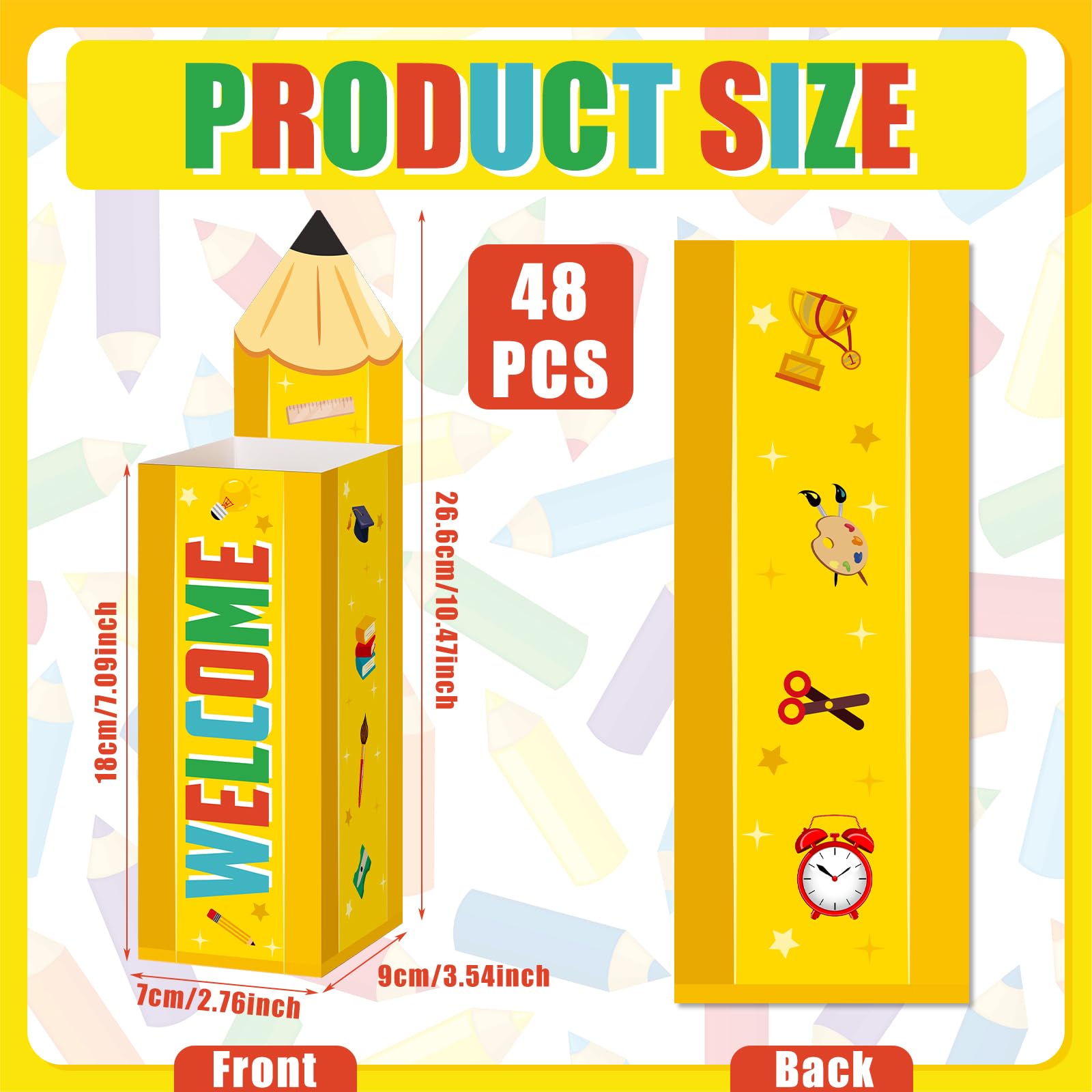 Humyoun 48 Pcs Back To School Pencil Candy Boxes Thanks Teacher Popcorn Holders Pencil Shaped Gift Box Classroom Decorations For