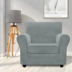 Znsayotx Luxury Velvet Chair Slipcovers With Arm 2 Piece Stretch Chair Covers For Living Room Thick Soft Armchair Slipcover Anti Slip Pet Friendly Furniture Protector (Light Grey),32'-46'(1 Cushion)
